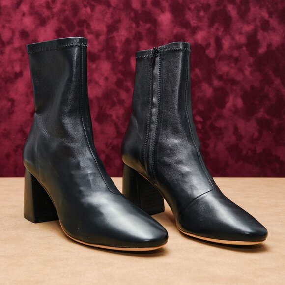 Loeffer Randall Women Elise Black Leather Office Dress Ankle Boots sz 8